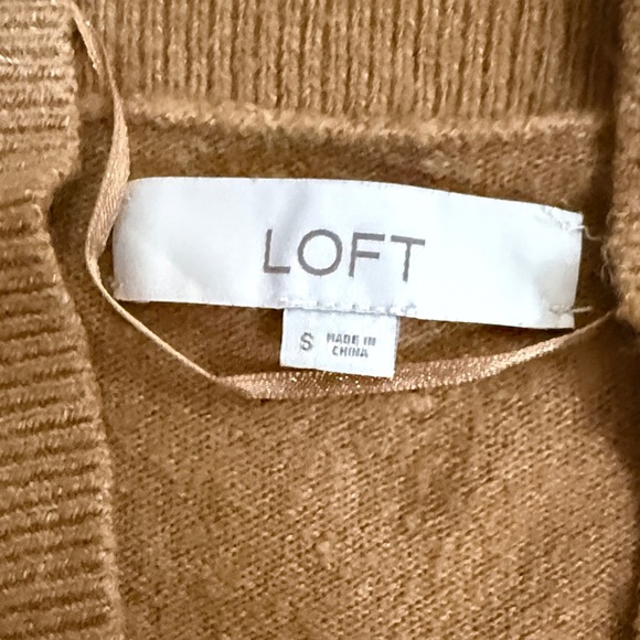 LOFT Camel and White Geometric Open-Front Cardigan - Picture 3 of 6